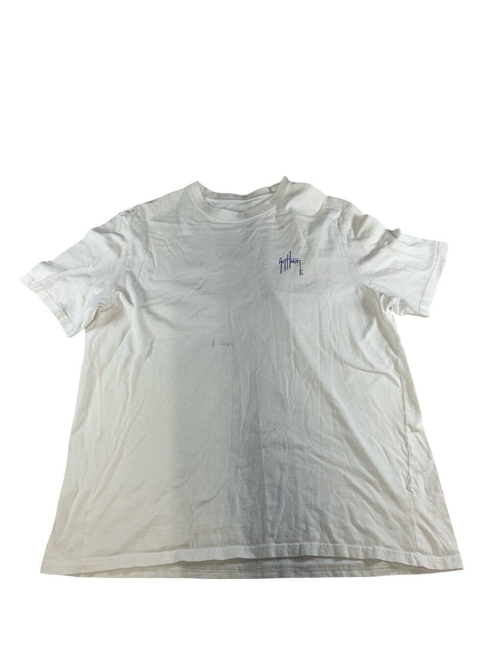 Guy Harvey Men’s XL White T-Shirt Fishing Logo Black Stain Front